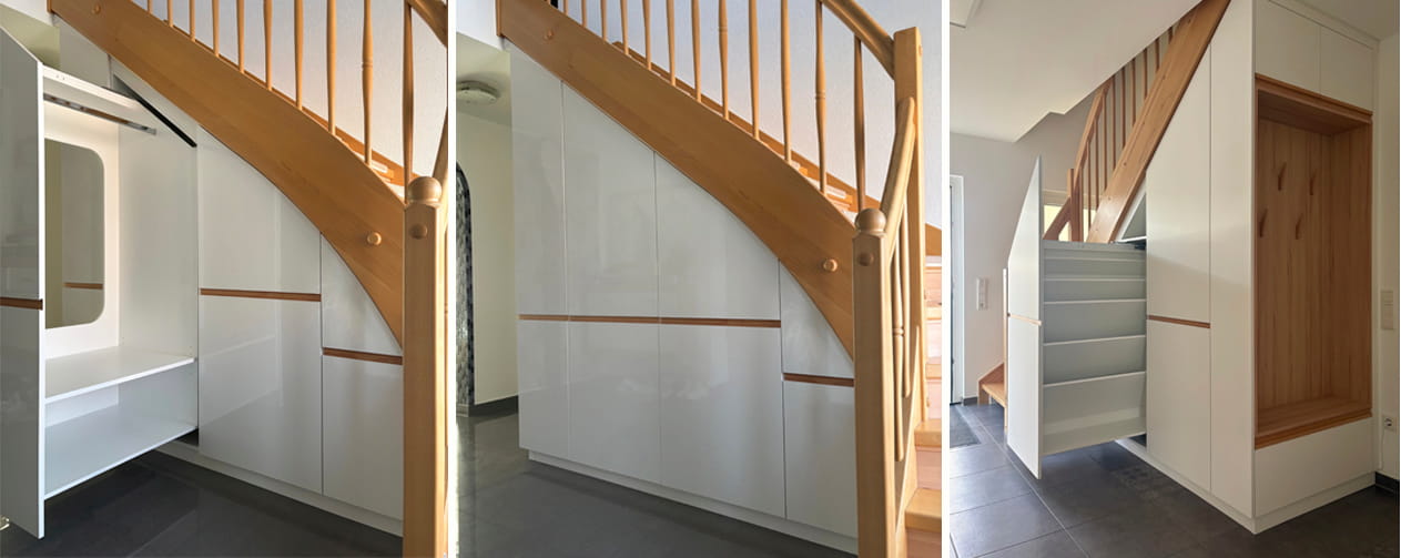 Treppenunterschrank Hochglanz Fronten